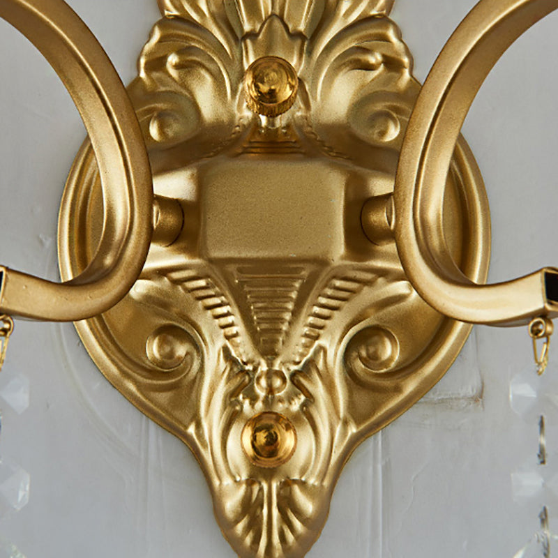 Avtoit | Brass Arch Arm Wall Mounted Light Modernism 1/2 Lights Metal Flush Mount Wall Light with Drop Crystal Decoration