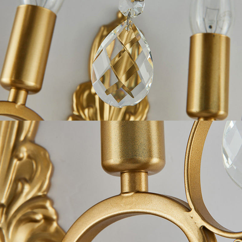 Avtoit | Brass Arch Arm Wall Mounted Light Modernism 1/2 Lights Metal Flush Mount Wall Light with Drop Crystal Decoration