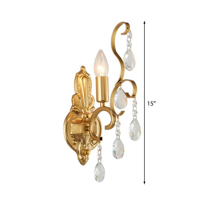 Avtoit | Brass Arch Arm Wall Mounted Light Modernism 1/2 Lights Metal Flush Mount Wall Light with Drop Crystal Decoration