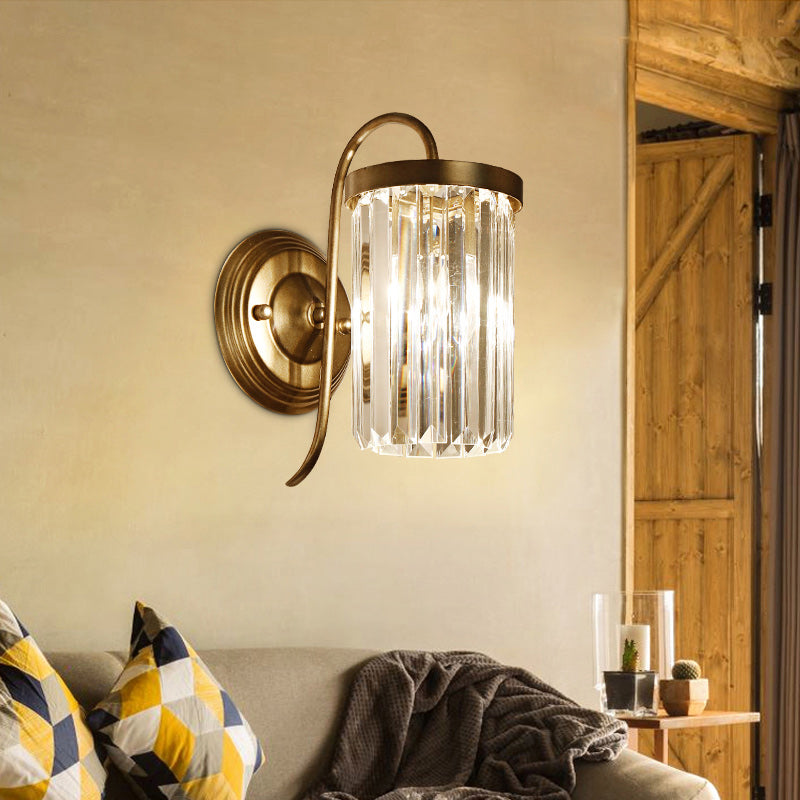 Avtoit | Prismatic Crystal Cylinder Wall Light Modern 1 Light Gold/Black Wall Mount Light