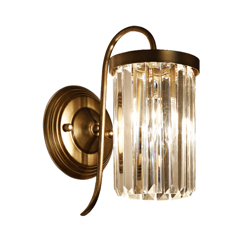 Avtoit | Prismatic Crystal Cylinder Wall Light Modern 1 Light Gold/Black Wall Mount Light