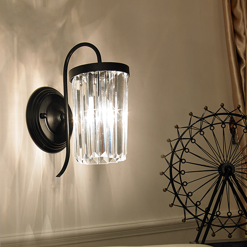 Avtoit | Prismatic Crystal Cylinder Wall Light Modern 1 Light Gold/Black Wall Mount Light