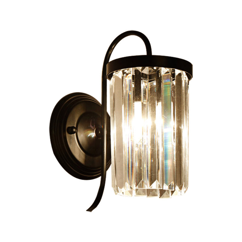 Avtoit | Prismatic Crystal Cylinder Wall Light Modern 1 Light Gold/Black Wall Mount Light