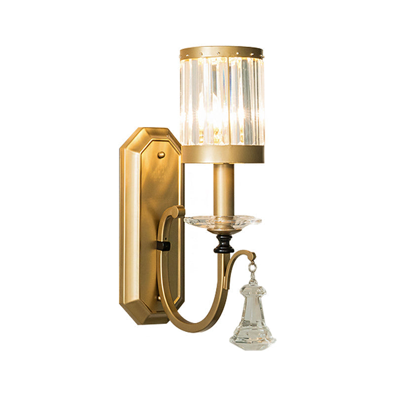 Avtoit | Cylinder Wall Light Modernism Prism Crystal 1 Light Brass Wall Mount Light for the Living Room