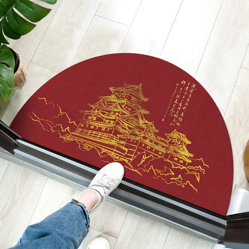 Avtoit | Chinoiserie Printed Rug Multi Colored Polypropylene Carpet Anti-Slip Back Pet Friendly Stain Resistant Rug for Door