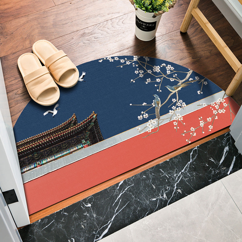 Avtoit | Chinoiserie Printed Rug Multi Colored Polypropylene Carpet Anti-Slip Back Pet Friendly Stain Resistant Rug for Door