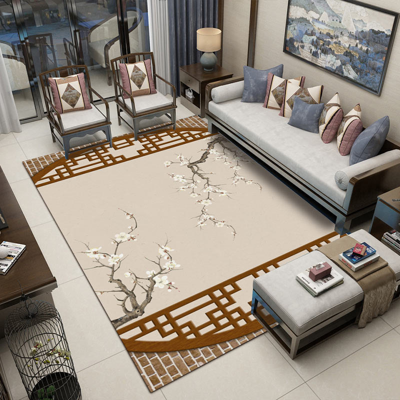 Avtoit | Fancy Multicolor Flower Rug Polypropylene Asian Style Rug Stain Resistant Anti-Slip Backing Pet Friendly Rug for Guest Room