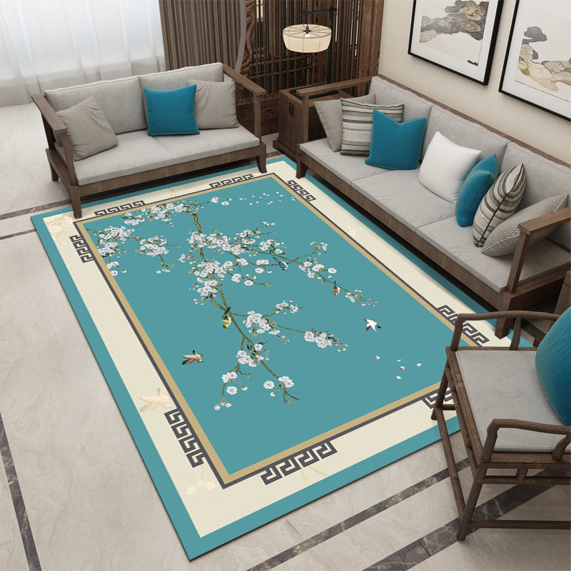 Avtoit | Beautiful Multi Color Chinese Carpet Synthetic Floral Print Area Rug Machine Washable Anti-Slip Back Pet Friendly Rug for the Living Room