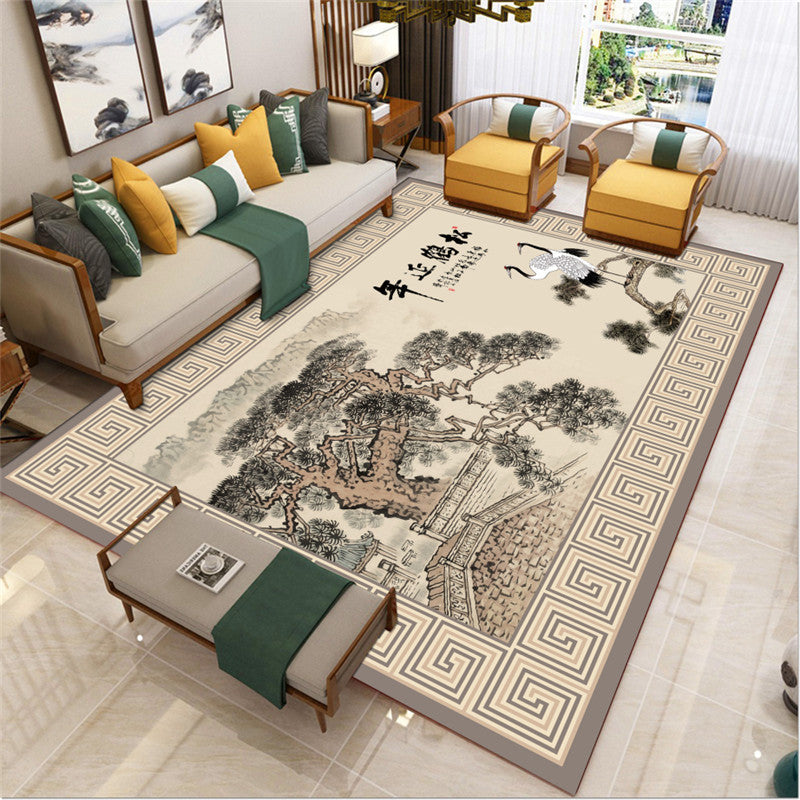 Avtoit | Traditional Chinoiserie Rug Multicolor Landscape Print Rug Pet-Friendly Washable Non-Slip Rug for Home