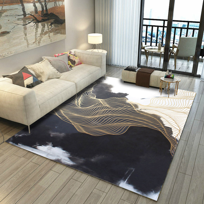 Avtoit | Asian Abstract Painting Carpet Multi-Color Polypropylene Area Rug Machine Washable Non-Slip Back Stain Resistant Rug for Large Room