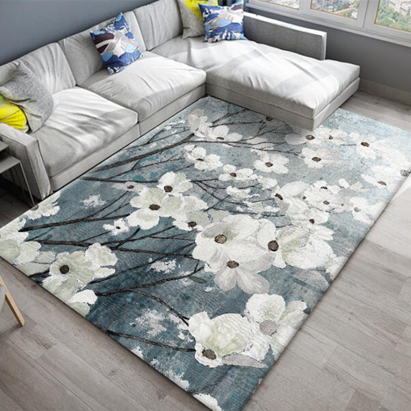 Avtoit | Chic Oriental Rug Polyester Flower Botanical Rug Non-slip Machine Washable Pet-friendly Carpet for Living Room
