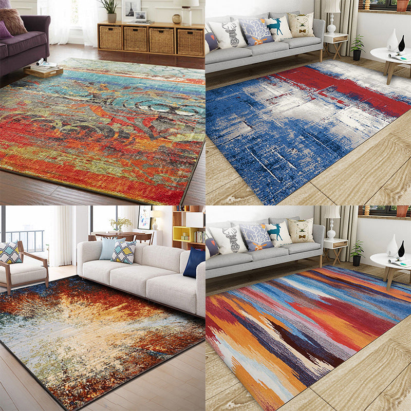 Avtoit | Classic Multicolor Industrial Carpet Polyester Abstract Painting Carpet Non-Slip Back Machine Washable Stain Resistant Carpet for Lounge