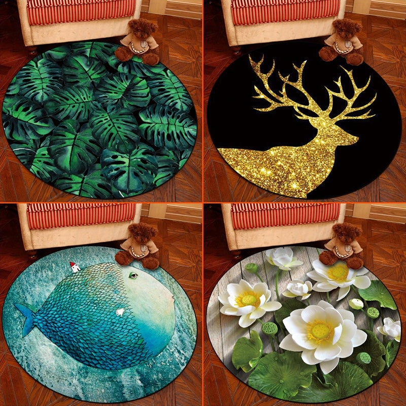 Avtoit | Scandinavian Bedroom Rug Multicolor 3D Graphic Print Rug Polyester Non-slip Pet-friendly Stain-resistant Floor Mat