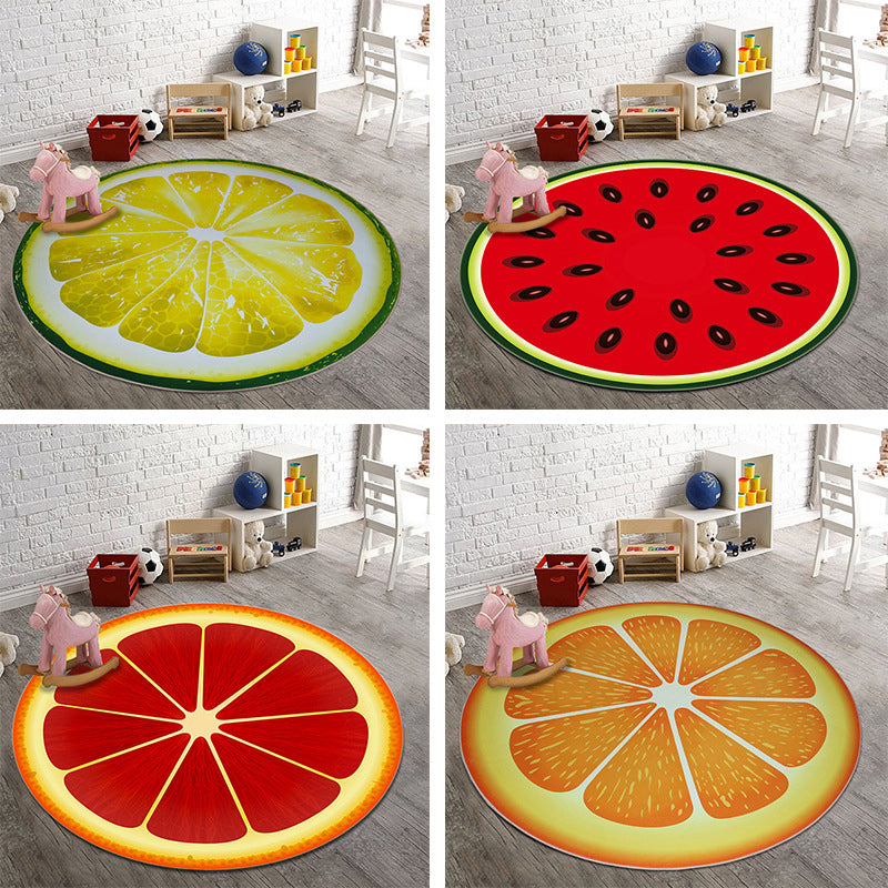 Avtoit | Multicolor Playroom Carpet Modern 3D Graphic Fruit Carpet Synthetic Non-Slip Machine Washable Stain Resistant Indoor Carpet