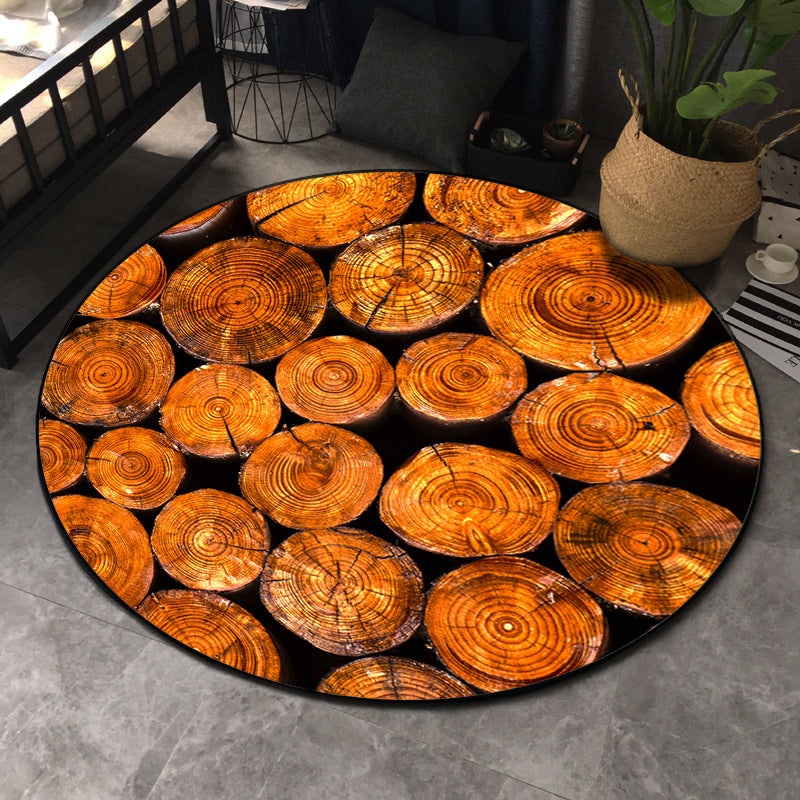 Avtoit | Nordic Tree Annual Rings Rug Multi-Colored Polyester Carpet Non-Slip Stain Resistant Pet Friendly Rug for Seating Area
