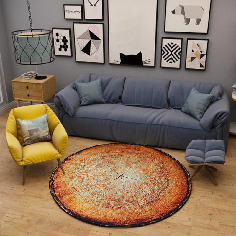 Avtoit | Nordic Tree Annual Rings Rug Multi-Colored Polyester Carpet Non-Slip Stain Resistant Pet Friendly Rug for Seating Area