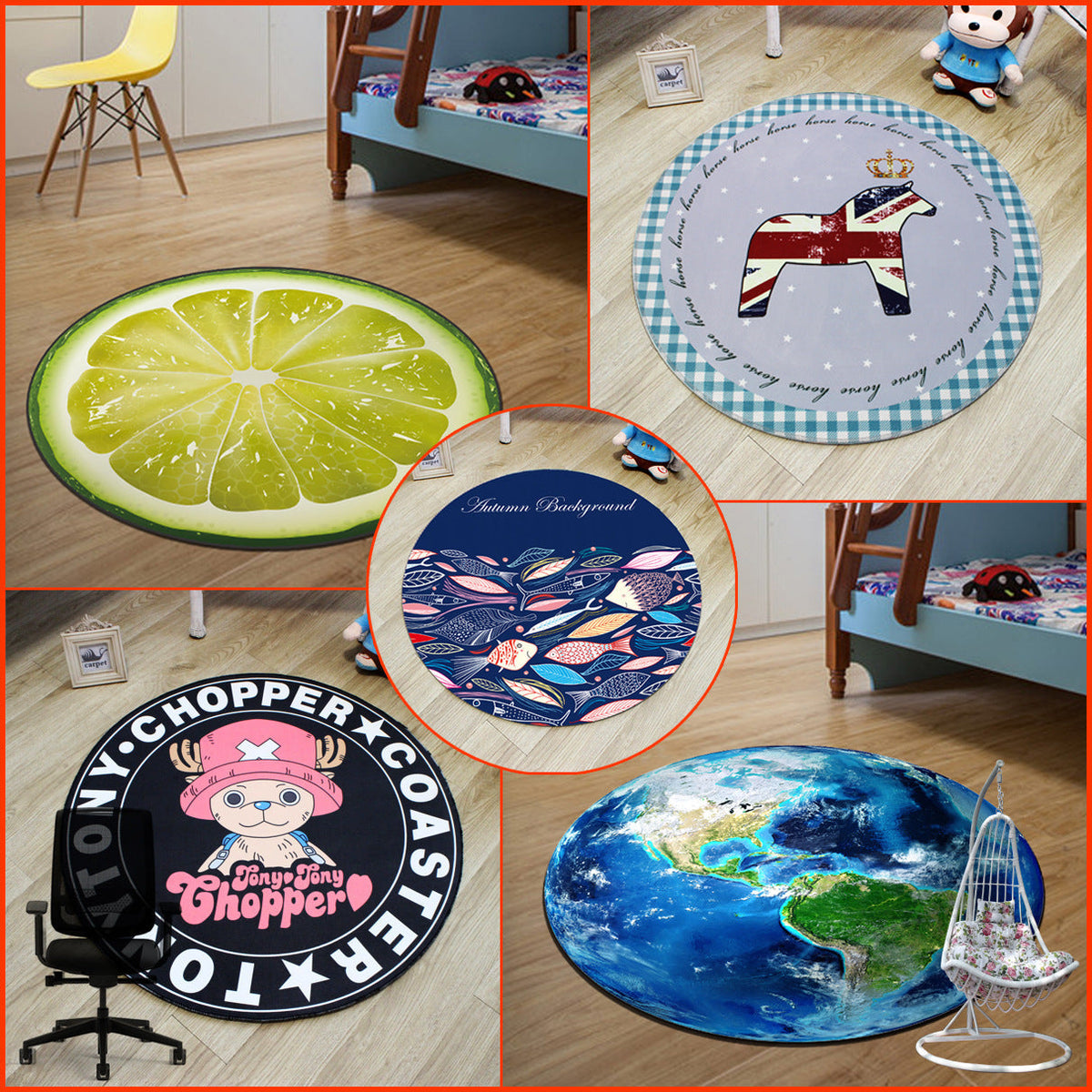 Avtoit | Unique 3D Cartoon Rug Multi Color Novelty Rug Polypropylene Non-Slip Back Stain Resistant Washable Rug for Bedroom