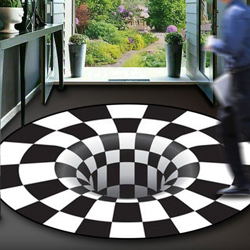 Avtoit | Black-White Creative Carpet Polyester Optical Illusions Vortex Area Rug Pet Friendly Washable Non-Slip Rug for Hall