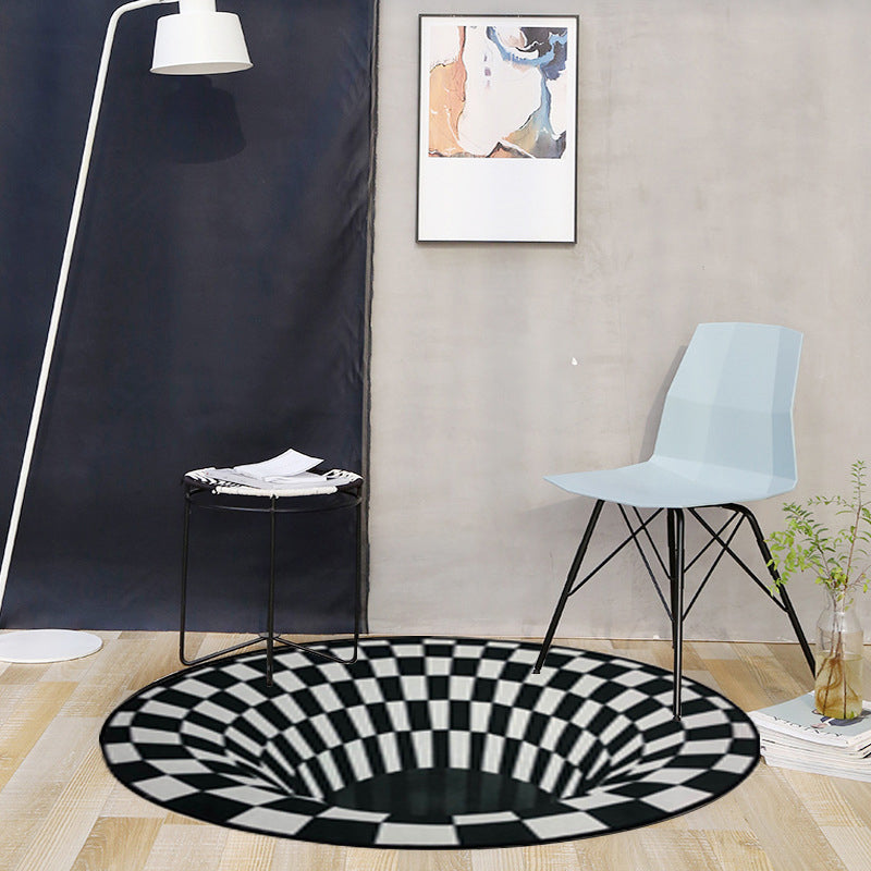 Avtoit | Creepy Hole 3D Illusion Rug Black and White Modern Rug Polypropylene Pet-Friendly Antiskid Dirt-Resistant Rug for Living Room