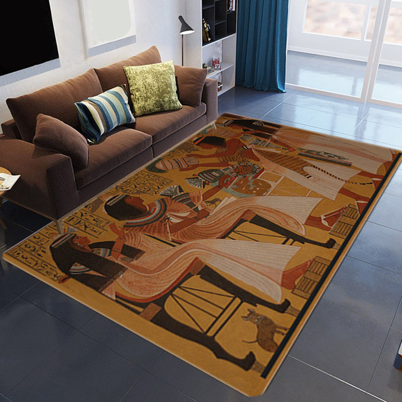 Avtoit | Novelty Living Room Rug Multicolored Tribal Figures Print Rug Synthetic Pet Friendly Non-Slip Back Washable Rug