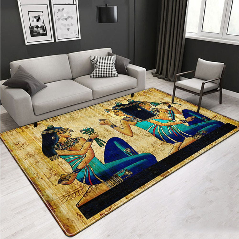 Avtoit | Novelty Living Room Rug Multicolored Tribal Figures Print Rug Synthetic Pet Friendly Non-Slip Back Washable Rug