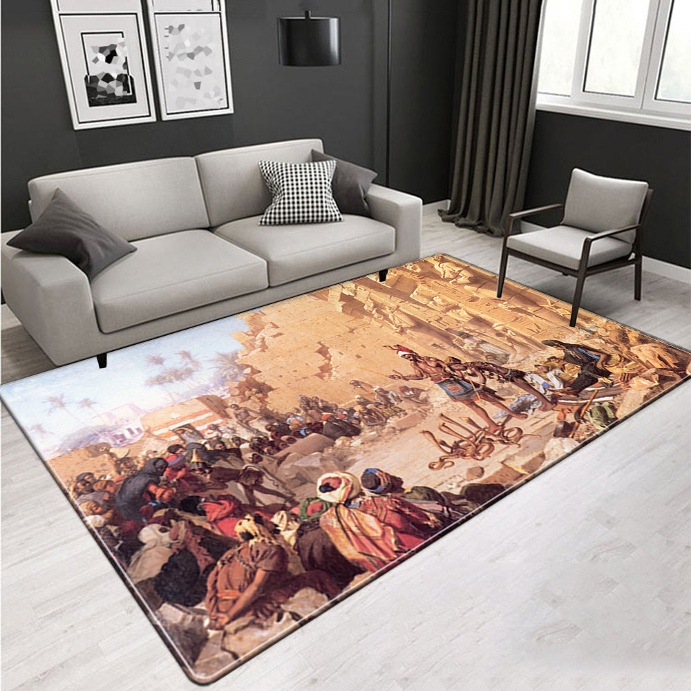 Avtoit | Novelty Living Room Rug Multicolored Tribal Figures Print Rug Synthetic Pet Friendly Non-Slip Back Washable Rug