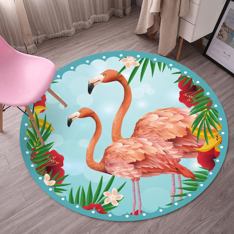 Avtoit | Tropical Flamingo Rug Multicolor Synthetic Rug Washable Non-Slip Backing Pet Friendly Rug for Living Room