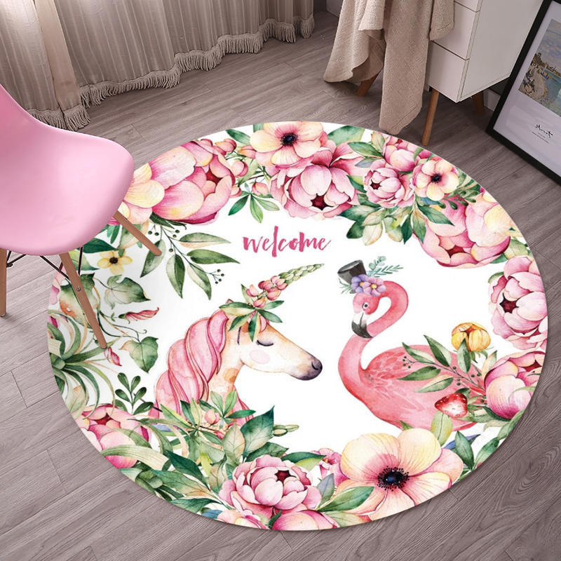 Avtoit | Tropical Flamingo Rug Multicolor Synthetic Rug Washable Non-Slip Backing Pet Friendly Rug for Living Room