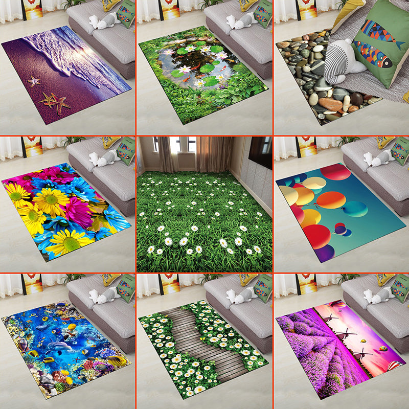 Avtoit | Personality Scandinavian Carpet Multi Colors 3D Print Scenery Carpet Washable Non-slip Stain-resistant Rug for Home
