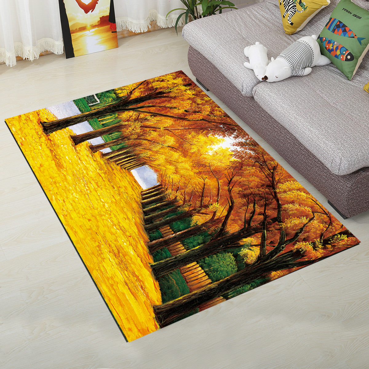 Avtoit | Personality Scandinavian Carpet Multi Colors 3D Print Scenery Carpet Washable Non-slip Stain-resistant Rug for Home