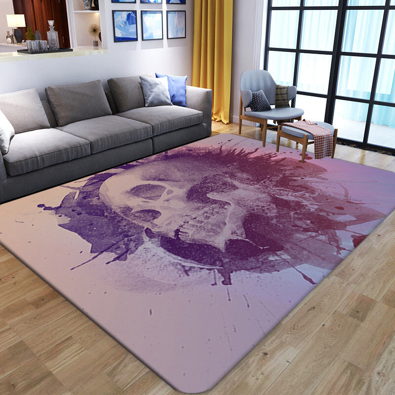 Avtoit | Punk Abstract Skull Print Rug Black Novelty Rug Synthetic Stain Resistant Machine Washable Non-Slip Back Rug for Living Room