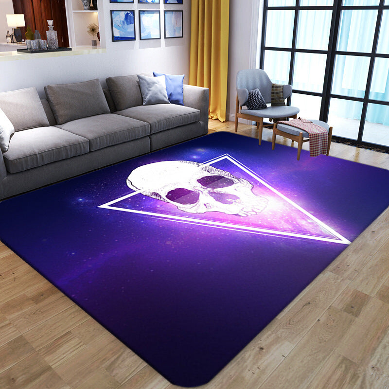 Avtoit | Punk Abstract Skull Print Rug Black Novelty Rug Synthetic Stain Resistant Machine Washable Non-Slip Back Rug for Living Room