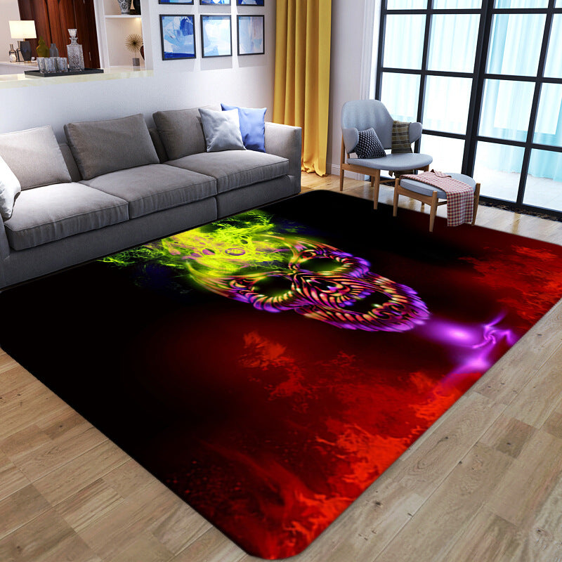 Avtoit | Punk Abstract Skull Print Rug Black Novelty Rug Synthetic Stain Resistant Machine Washable Non-Slip Back Rug for Living Room