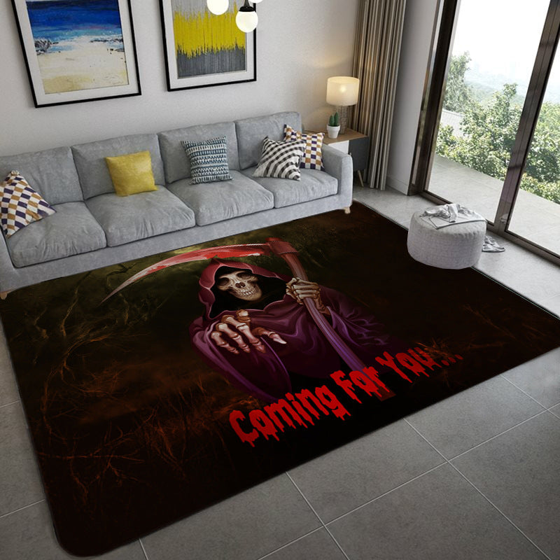 Avtoit | Hip Hop Living Room Rug Black Optical Illusions Skull Rug Polypropylene Stain Resistant Pet Friendly Non-Slip Back Area Rug