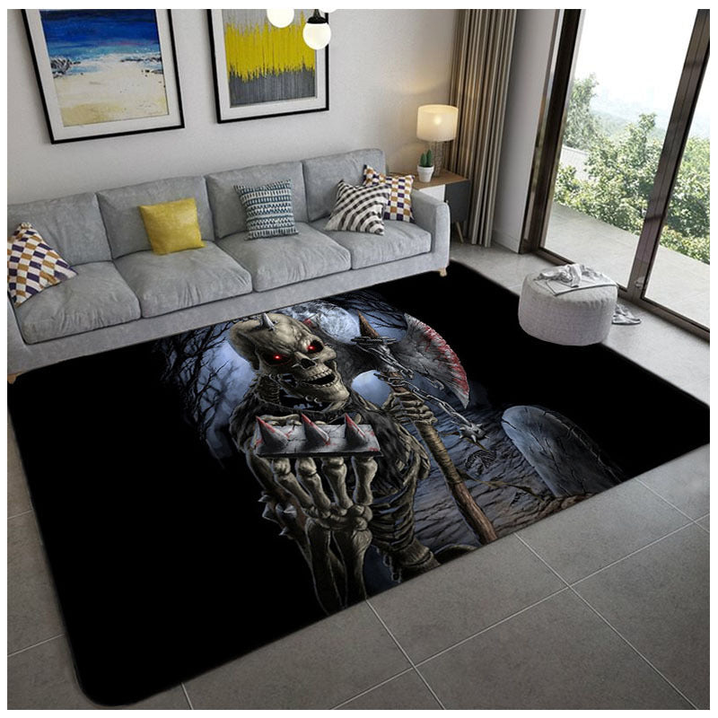 Avtoit | Hip Hop Living Room Rug Black Optical Illusions Skull Rug Polypropylene Stain Resistant Pet Friendly Non-Slip Back Area Rug