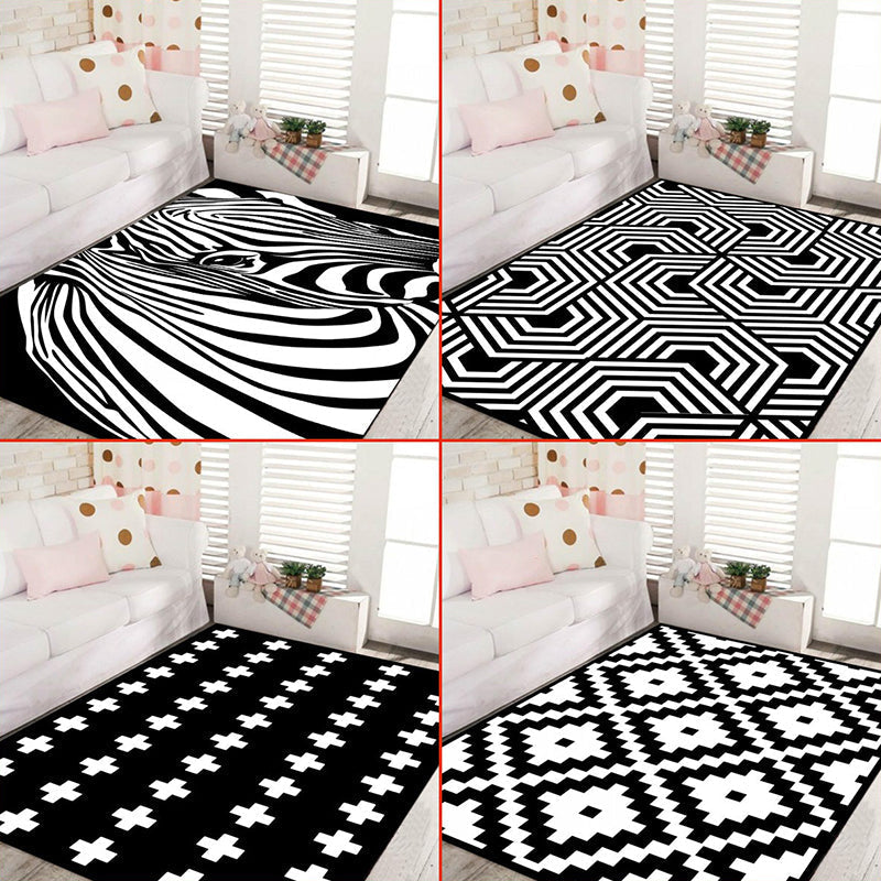 Avtoit | Black and White Novelty Rug Polypropylene Optical Illusions Geometric Carpet Stain Resistant Pet Friendly Non Slip Rug for Home