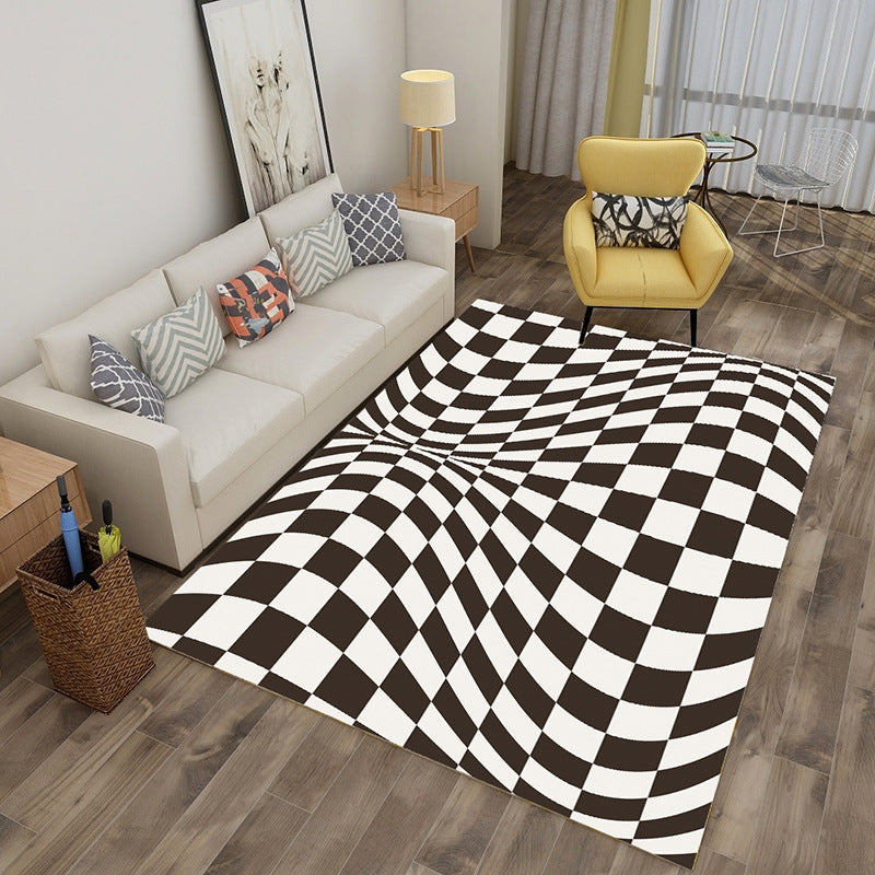 Avtoit | Enchanting Multicolor Novelty Carpet Synthetic Twist Checker 3D Illusion Rug Machine Washable Pet Friendly Non-Slip Rug for Room