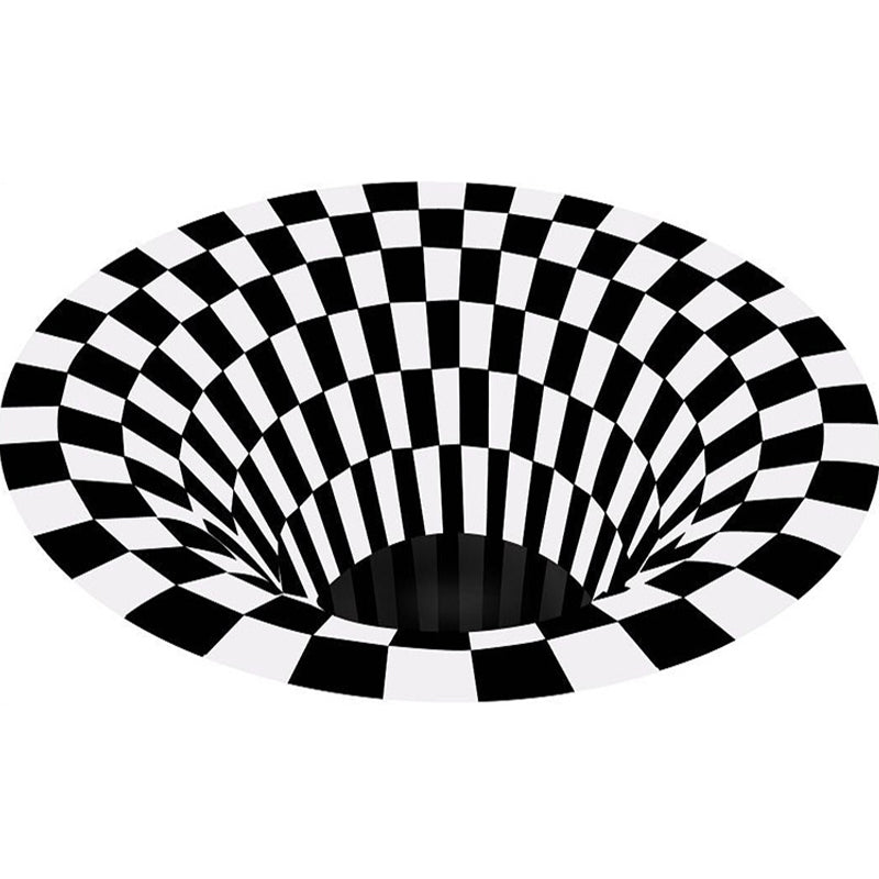 Avtoit | Decorative Black-White Modern Carpet Polyester 3D Trick Art Checked Pattern Carpet Stain-Resistant Non-Slip Backing Washable Carpet for Home