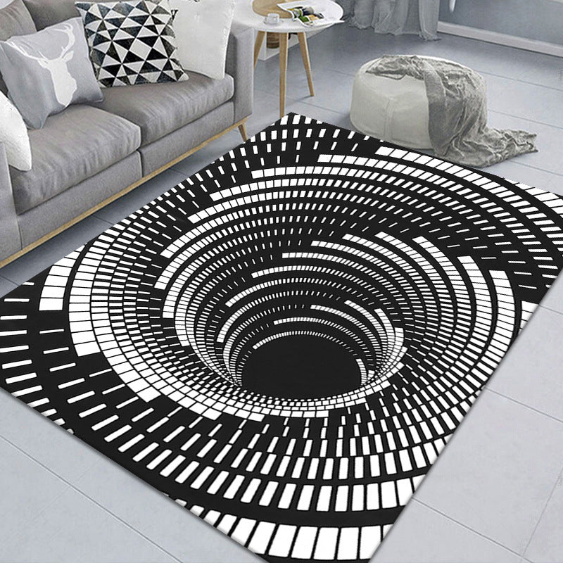 Avtoit | Modern Brain Deception 3D Carpet Black Synthetic Area Rug Machine Washable Stain Resistant Non-Slip Rug for Living Room