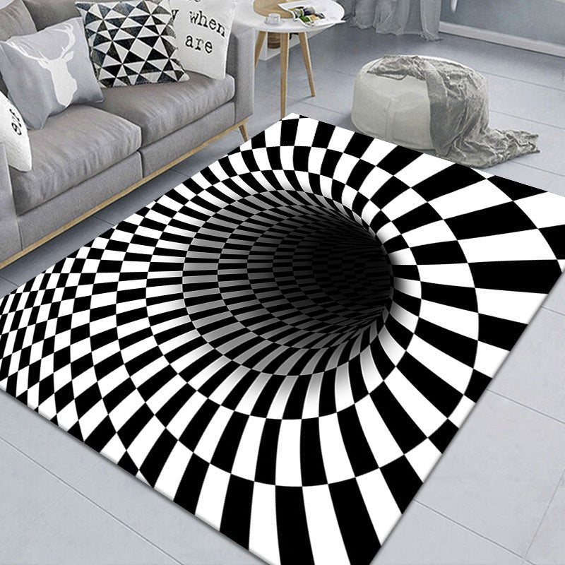 Avtoit | Modern Brain Deception 3D Carpet Black Synthetic Area Rug Machine Washable Stain Resistant Non-Slip Rug for Living Room