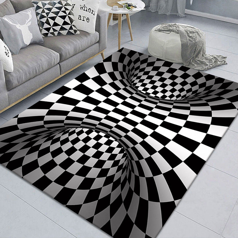 Avtoit | Modern Brain Deception 3D Carpet Black Synthetic Area Rug Machine Washable Stain Resistant Non-Slip Rug for Living Room