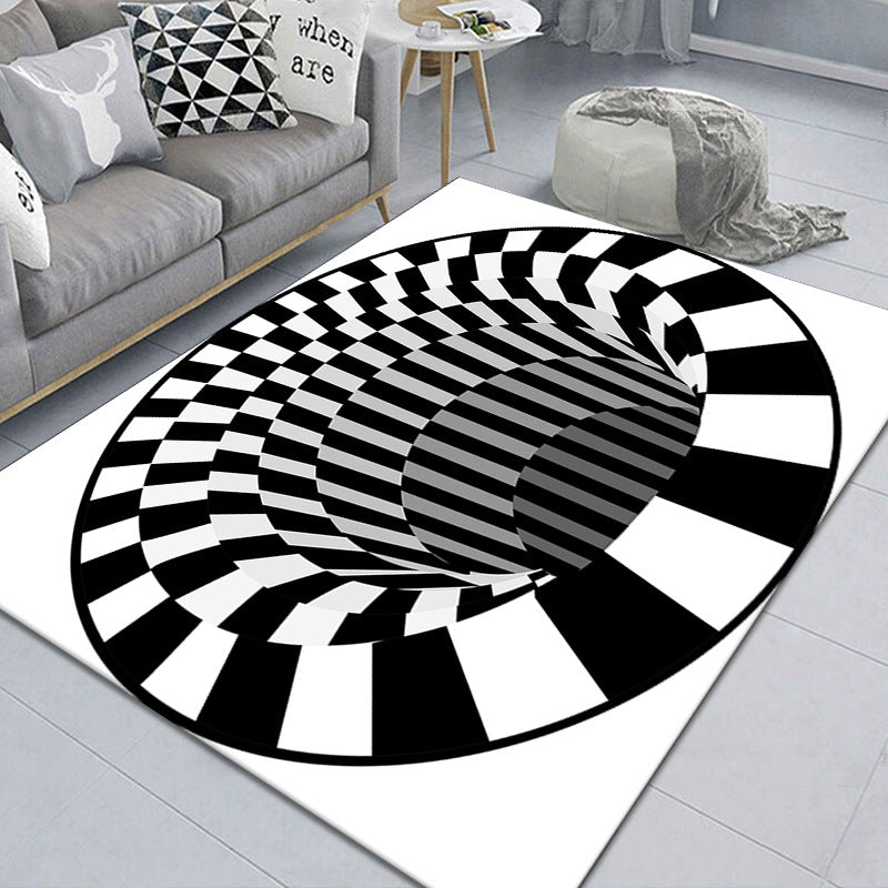 Avtoit | Modern Brain Deception 3D Carpet Black Synthetic Area Rug Machine Washable Stain Resistant Non-Slip Rug for Living Room