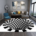 Avtoit | Interesting Novelty Dress Black-White 3D Illusion Checkered Fleece Stain-Resistant Pet-Friendly Anti-Slip Background Rug for Bedroom