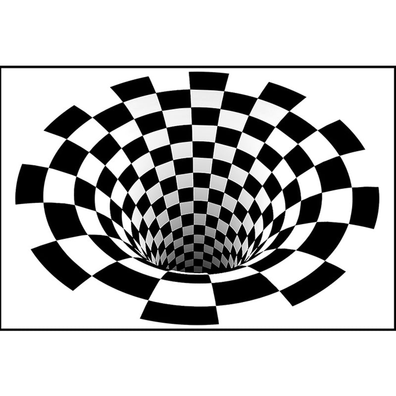 Avtoit | Interesting Novelty Dress Black-White 3D Illusion Checkered Fleece Stain-Resistant Pet-Friendly Anti-Slip Background Rug for Bedroom