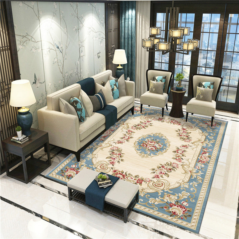 Avtoit | Peony Patterned Rug Multicolor Rug Stain Resistant Non-Slip Back Machine Washable Rug for Living Room