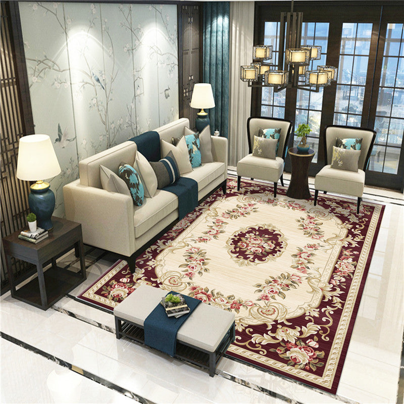 Avtoit | Peony Patterned Rug Multicolor Rug Stain Resistant Non-Slip Back Machine Washable Rug for Living Room
