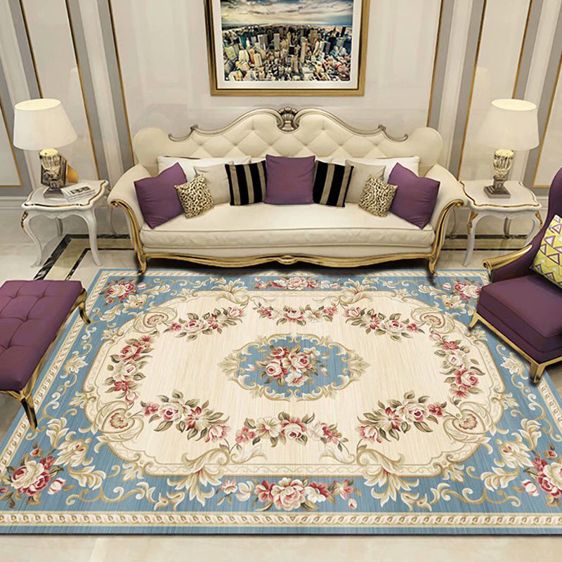 Avtoit | Peony Patterned Rug Multicolor Rug Stain Resistant Non-Slip Back Machine Washable Rug for Living Room