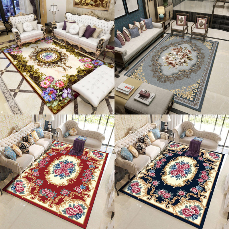 Avtoit | Beautiful Peony Print Rug Multicolor Classic Rug Polypropylene Non-slip Machine Washable Stain Resistant Rug for the Room