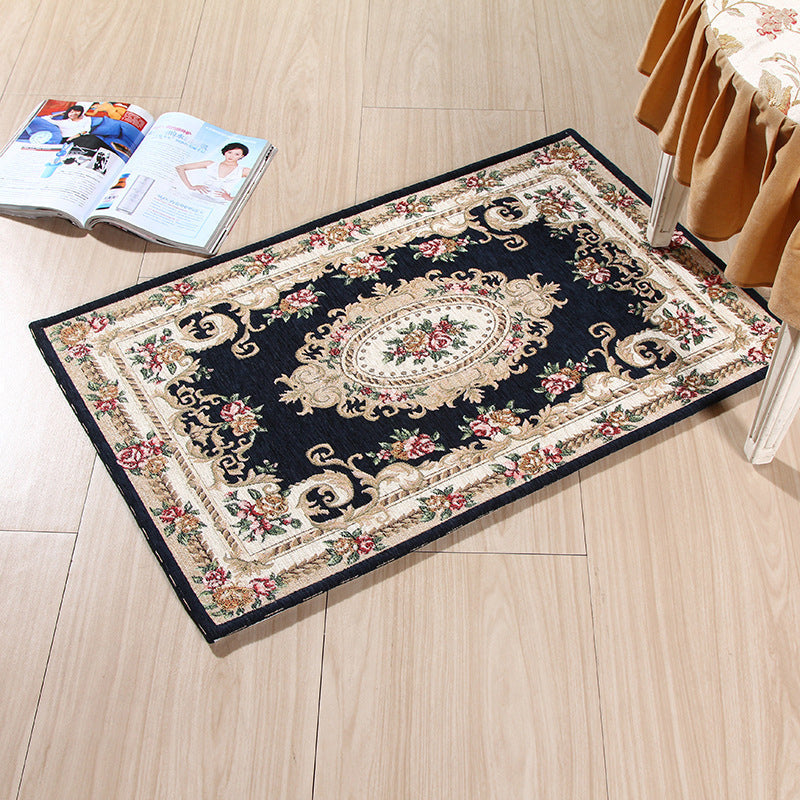 Avtoit | Multicolored Doormat Traditional Peonies Rug Polyester Stain Resistant Non-Slip Backing Washable Rug