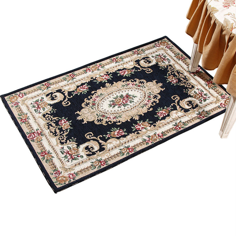 Avtoit | Multicolored Doormat Traditional Peonies Rug Polyester Stain Resistant Non-Slip Backing Washable Rug